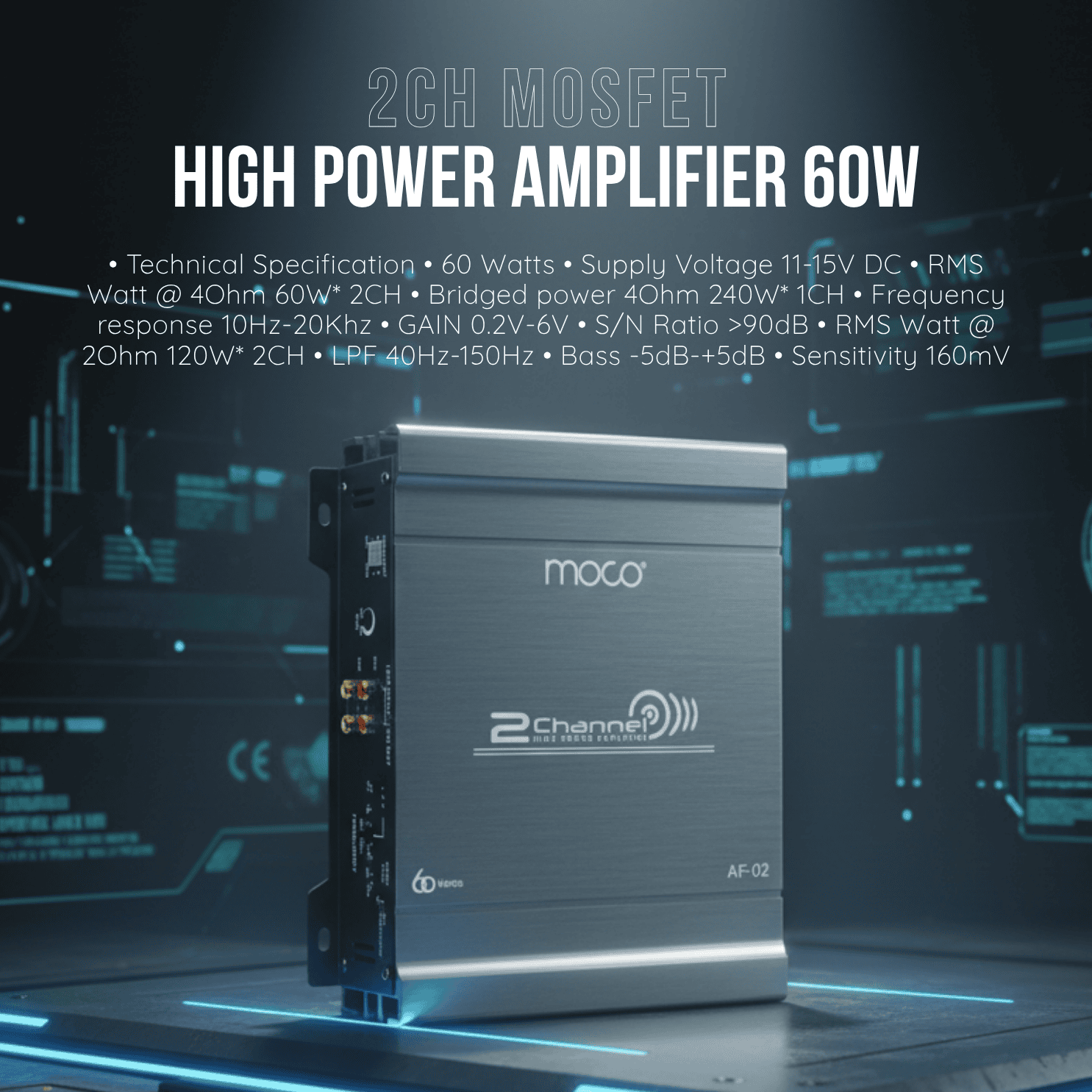 2CH Mosfet High Power Amplifier 60W – Moco Car Accessories
