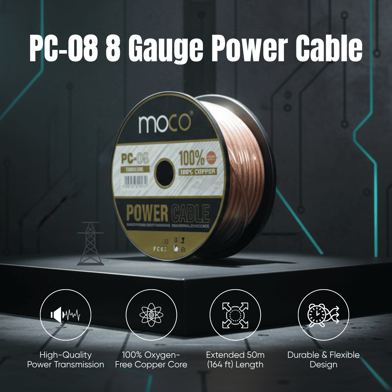 8 Guage 164 ft long Power Cable