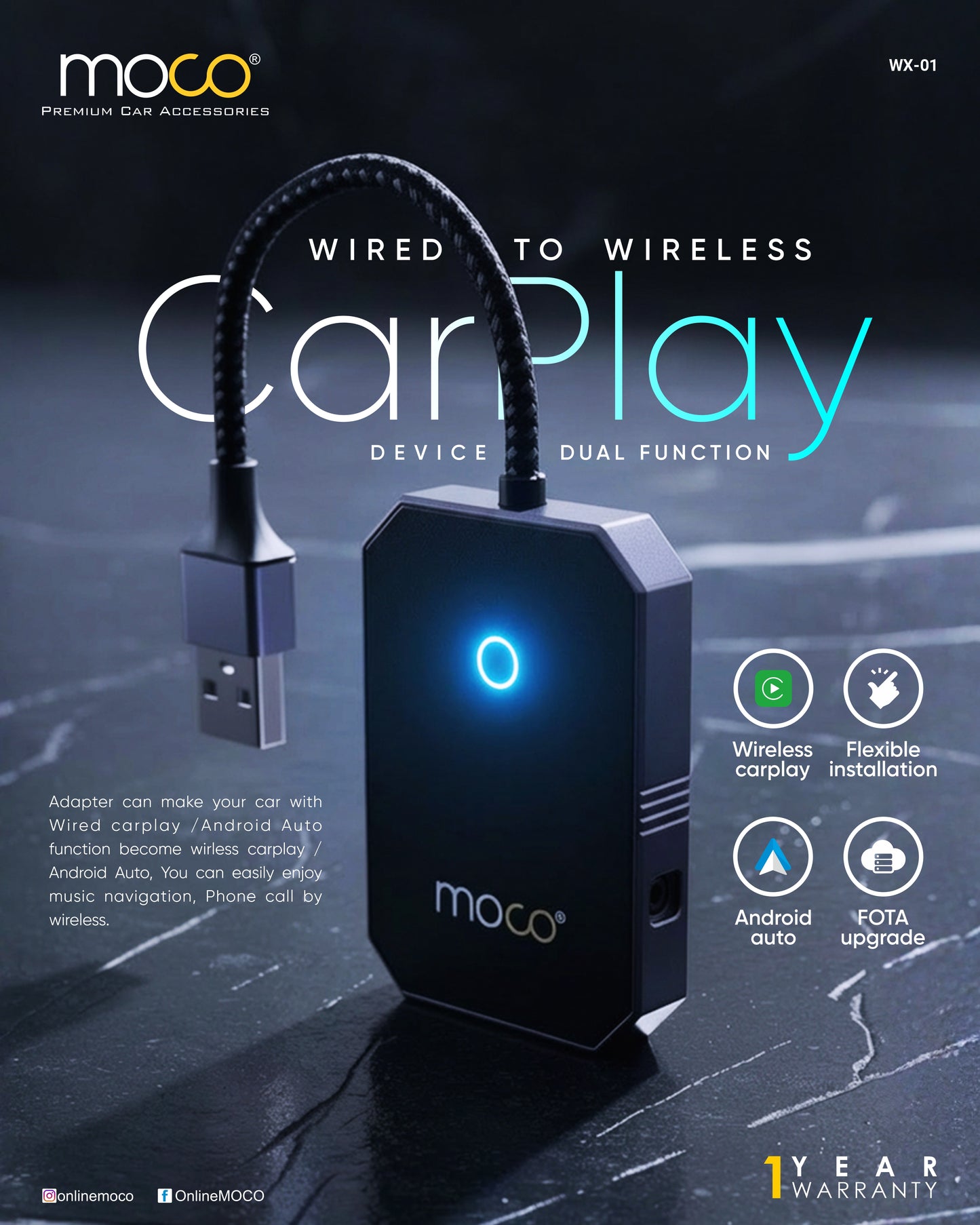 Wired to Wireless Carplay Device with In-Vehicle Camera