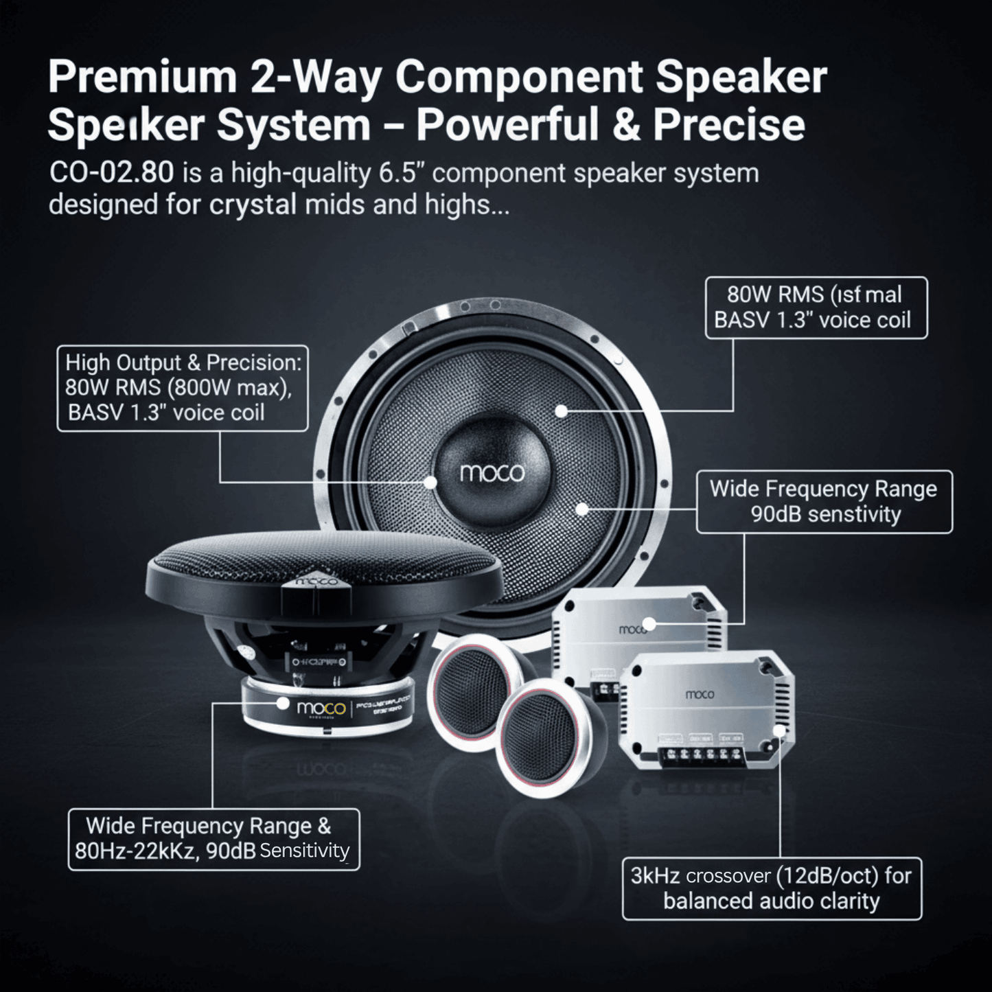 6*5" Component Speakers Set Glass Fibre Cone RMS 80W