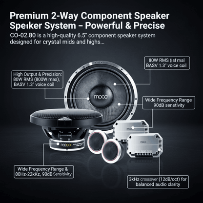 6*5" Component Speakers Set Glass Fibre Cone RMS 80W