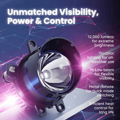 3.0" Tri Color (4300K+5000K+6000K) LED FOG Lamp Projector 100 Watts Crystal Blue Lens with Metal Remote