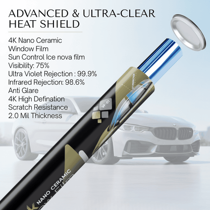 4K Nano Ceramic Window Film (ICE-NOVA) Max. Heat Rejection (Side & Back)