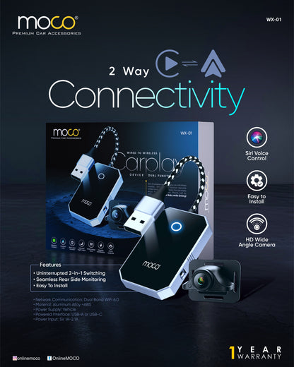 Wired to Wireless Carplay Device with In-Vehicle Camera