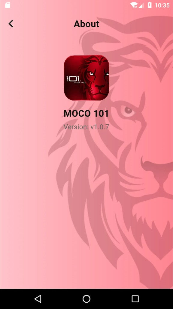 101 Powered by MOCO About screen